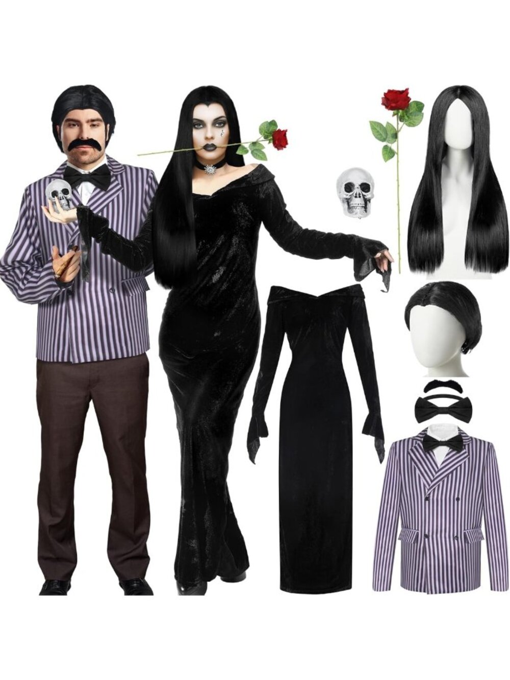 Couples Halloween Cosplay Costume Set - Gothic Style, 8 Pieces for Men & Women
